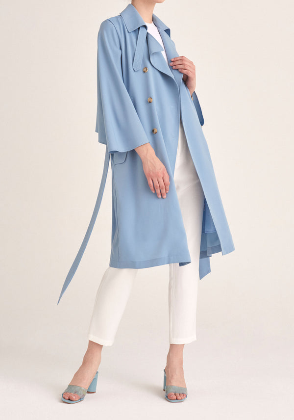 Paisie Cape Sleeve Trench Coat in Light Blue